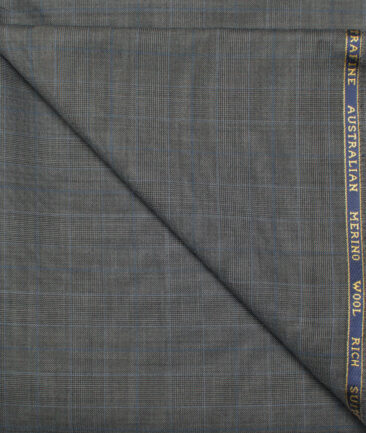 Cavalero Italy Men's 60% Wool Super 120's Checks  Unstitched Trouser Fabric (Dark Grey)