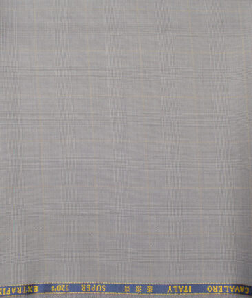 Cavalero Italy Men's 60% Wool Super 120's Checks  Unstitched Trouser Fabric (Light Grey)