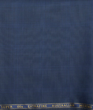 Cavalero Italy Men's 60% Wool Super 130's Checks  Unstitched Trouser Fabric (Dark Royal Blue)