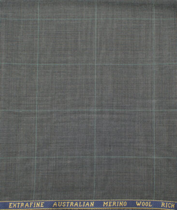 Cavalero Italy Men's 60% Wool Super 130's Checks  Unstitched Trouser Fabric (Dark Grey)