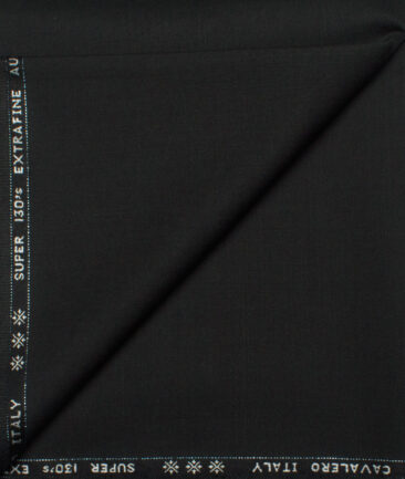 Cavalero Italy Men's 60% Wool Super 130's Solids  Unstitched Trouser Fabric (Jet Black)