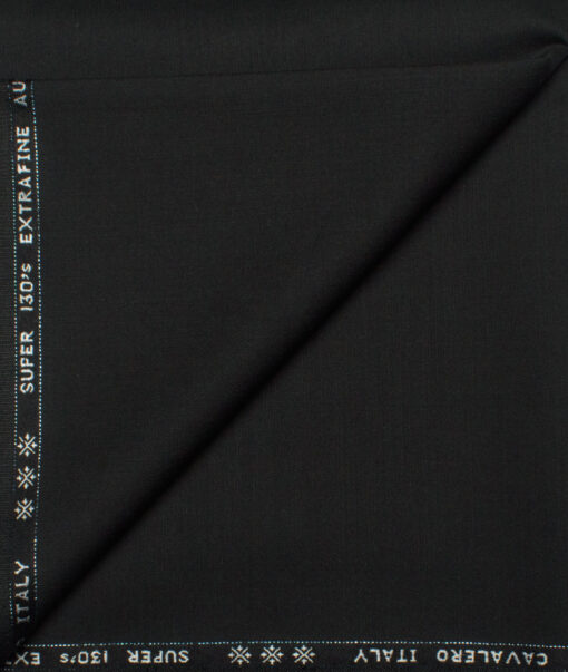 Cavalero Italy Men's 60% Wool Super 130's Solids  Unstitched Trouser Fabric (Jet Black)