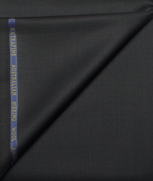 Cavalero Italy Men's 60% Wool Super 120's Solids  Unstitched Trouser Fabric (Black)