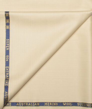Cavalero Italy Men's 60% Wool Super 150's Solids  Unstitched Trouser Fabric (Cream)