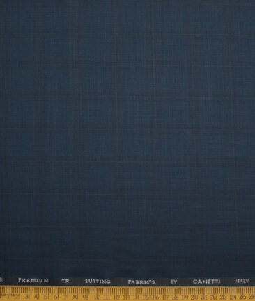 Canetti Italy Men's Terry Rayon  Checks  Unstitched Suiting Fabric (Prussian Blue)