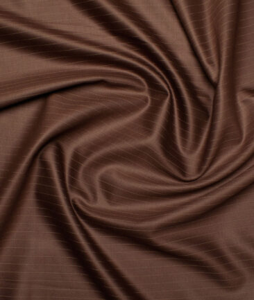 D&J Men's Terry Rayon  Striped  Unstitched Suiting Fabric (Caramel Brown)