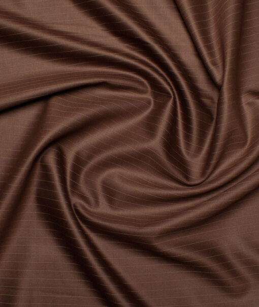 D&J Men's Terry Rayon  Striped  Unstitched Suiting Fabric (Caramel Brown)