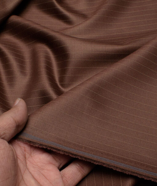 D&J Men's Terry Rayon  Striped  Unstitched Suiting Fabric (Caramel Brown)
