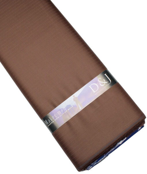D&J Men's Terry Rayon  Striped  Unstitched Suiting Fabric (Caramel Brown)
