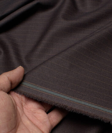 D&J Men's Terry Rayon  Striped  Unstitched Suiting Fabric (Dark Chocolate Brown)