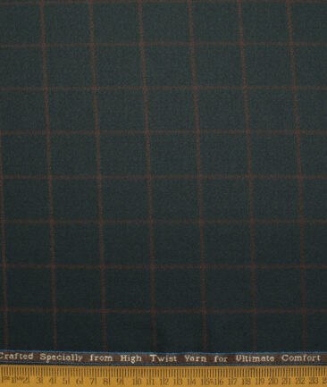 Luigi Bernardo Italy Men's Terry Rayon  Checks  Unstitched Suiting Fabric (Dark Green)