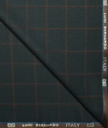 Luigi Bernardo Italy Men's Terry Rayon  Checks  Unstitched Suiting Fabric (Dark Green)