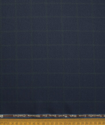 Luigi Bernardo Italy Men's Terry Rayon  Checks  Unstitched Suiting Fabric (Dark Royal Blue)