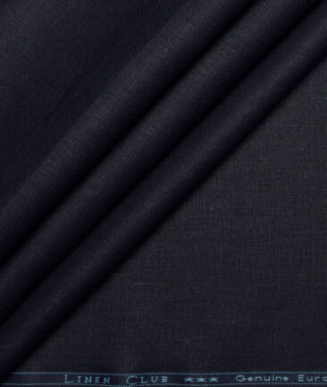 Linen Club Men's Pure Linen 40 LEA Solids  Unstitched Suiting Fabric (Dark Navy Blue)