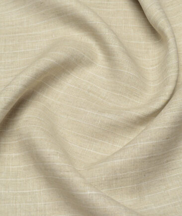 Linen Club Men's Pure Linen 44 LEA Striped  Unstitched Suiting Fabric (Natural Beige)