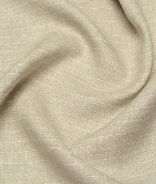 Linen Club Men's Pure Linen 44 LEA Striped  Unstitched Suiting Fabric (Natural Beige)
