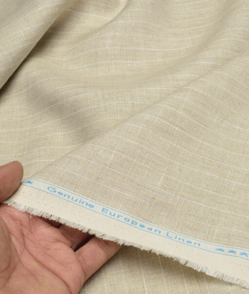 Linen Club Men's Pure Linen 44 LEA Striped  Unstitched Suiting Fabric (Natural Beige)