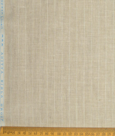 Linen Club Men's Pure Linen 44 LEA Striped  Unstitched Suiting Fabric (Natural Beige)