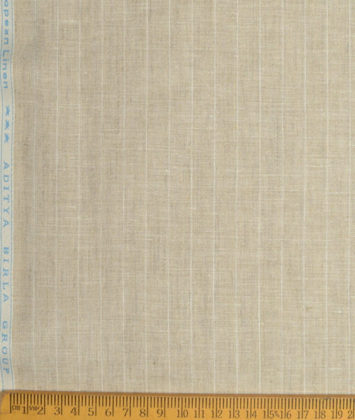Linen Club Men's Pure Linen 44 LEA Striped  Unstitched Suiting Fabric (Natural Beige)