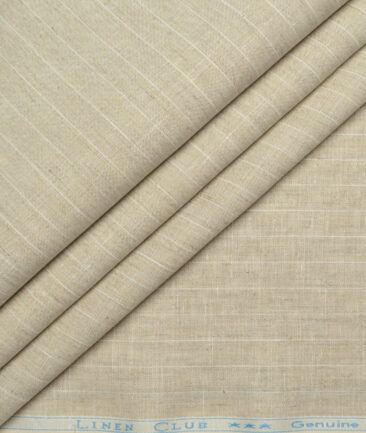 Linen Club Men's Pure Linen 44 LEA Striped  Unstitched Suiting Fabric (Natural Beige)