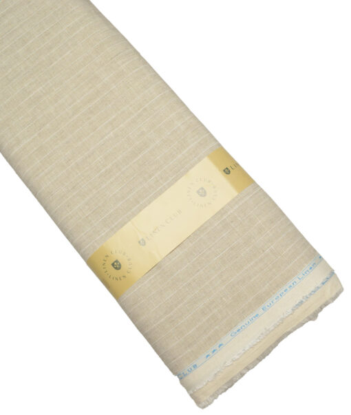 Linen Club Men's Pure Linen 44 LEA Striped  Unstitched Suiting Fabric (Natural Beige)