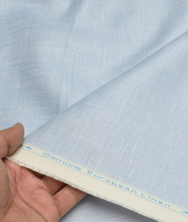 Linen Club Men's Pure Linen 44 LEA Self Design  Unstitched Suiting Fabric (Sky Blue)