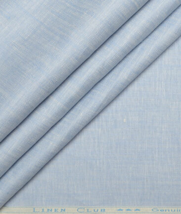 Linen Club Men's Pure Linen 44 LEA Self Design  Unstitched Suiting Fabric (Sky Blue)