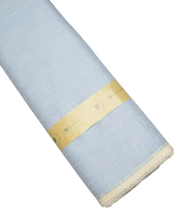 Linen Club Men's Pure Linen 44 LEA Self Design  Unstitched Suiting Fabric (Sky Blue)