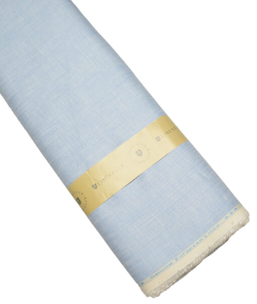 Linen Club Men's Pure Linen 44 LEA Self Design  Unstitched Suiting Fabric (Sky Blue)