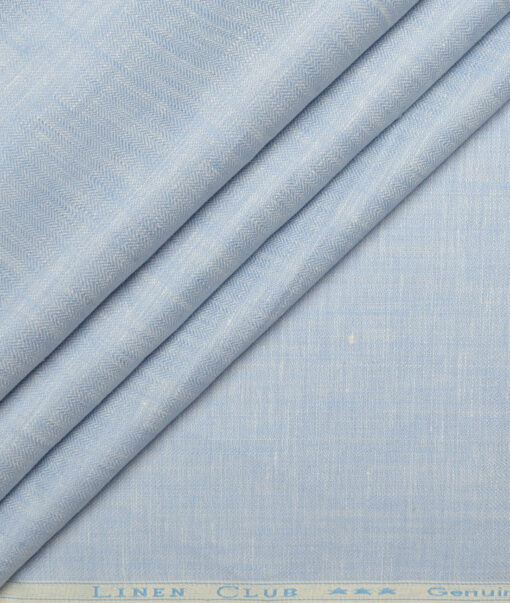 Linen Club Men's Pure Linen 44 LEA Self Design  Unstitched Suiting Fabric (Sky Blue)