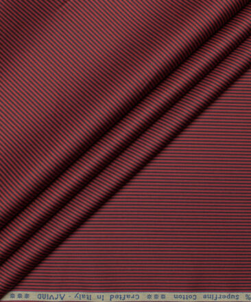 Arvind Men's  Superfine Cotton Striped  Unstitched Shirting Fabric (Maroon Red)