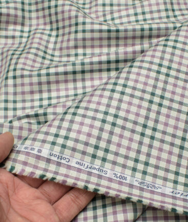 Arvind Men's  Superfine Cotton Checks  Unstitched Shirting Fabric (Olive Green)