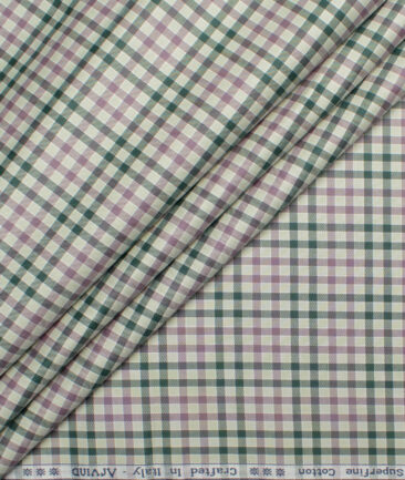 Arvind Men's  Superfine Cotton Checks  Unstitched Shirting Fabric (Olive Green)