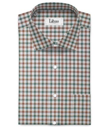 Arvind Men's  Superfine Cotton Checks  Unstitched Shirting Fabric (Green & Brown)