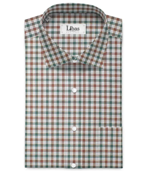 Arvind Men's  Superfine Cotton Checks  Unstitched Shirting Fabric (Green & Brown)