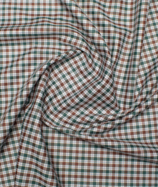 Arvind Men's  Superfine Cotton Checks  Unstitched Shirting Fabric (Green & Brown)