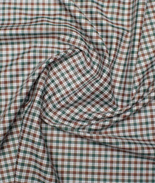 Arvind Men's  Superfine Cotton Checks  Unstitched Shirting Fabric (Green & Brown)
