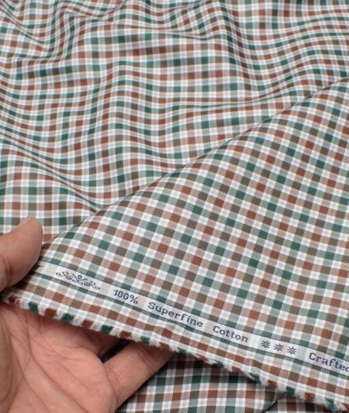 Arvind Men's  Superfine Cotton Checks  Unstitched Shirting Fabric (Green & Brown)
