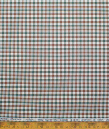 Arvind Men's  Superfine Cotton Checks  Unstitched Shirting Fabric (Green & Brown)