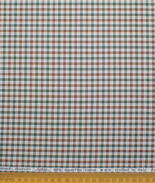 Arvind Men's  Superfine Cotton Checks  Unstitched Shirting Fabric (Green & Brown)