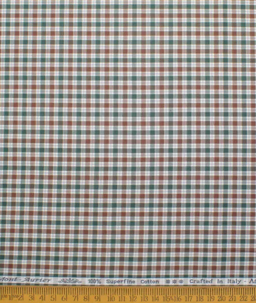 Arvind Men's  Superfine Cotton Checks  Unstitched Shirting Fabric (Green & Brown)