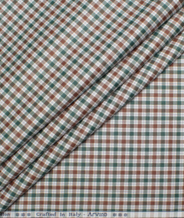 Arvind Men's  Superfine Cotton Checks  Unstitched Shirting Fabric (Green & Brown)