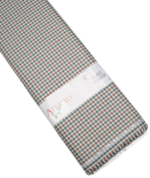 Arvind Men's  Superfine Cotton Checks  Unstitched Shirting Fabric (Green & Brown)