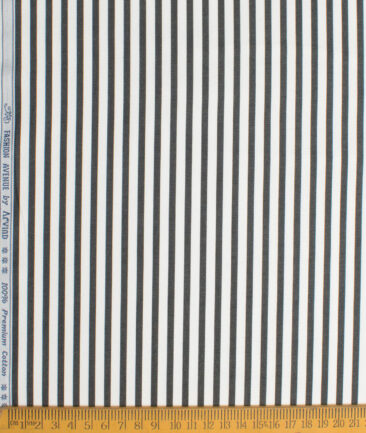 Arvind Men's  Superfine Cotton Striped  Unstitched Shirting Fabric (White & Black)