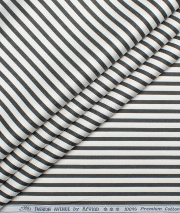 Arvind Men's  Superfine Cotton Striped  Unstitched Shirting Fabric (White & Black)