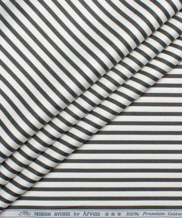 Arvind Men's  Superfine Cotton Striped  Unstitched Shirting Fabric (White & Black)