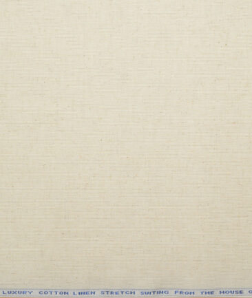 Burgoyne Men's 90% Cotton 8% Linen  Self Design  Unstitched Stretchable Trouser / Chinos Fabric (Cream)
