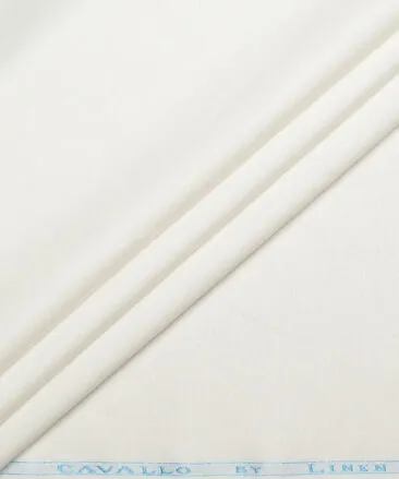 Cavallo by Linen Club Men's Cotton Linen  Solids  Unstitched Suiting Fabric (White)