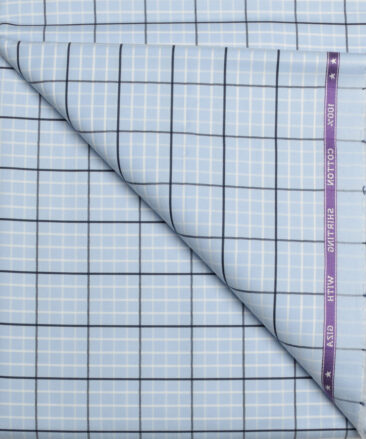 J.hampstead Men's  Giza Cotton Checks  Unstitched Shirt Fabric (Sky Blue)