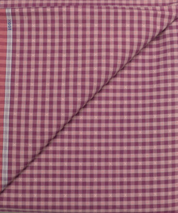 J.hampstead Men's  Giza Cotton Checks  Unstitched Shirt Fabric (Pink & Purple)
